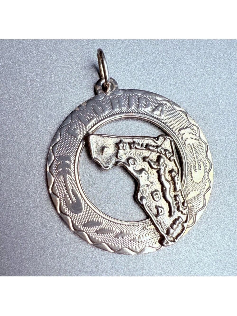 Sterling Silver 925 Sunshine State Of Florida Detailed Map Charm Pendant